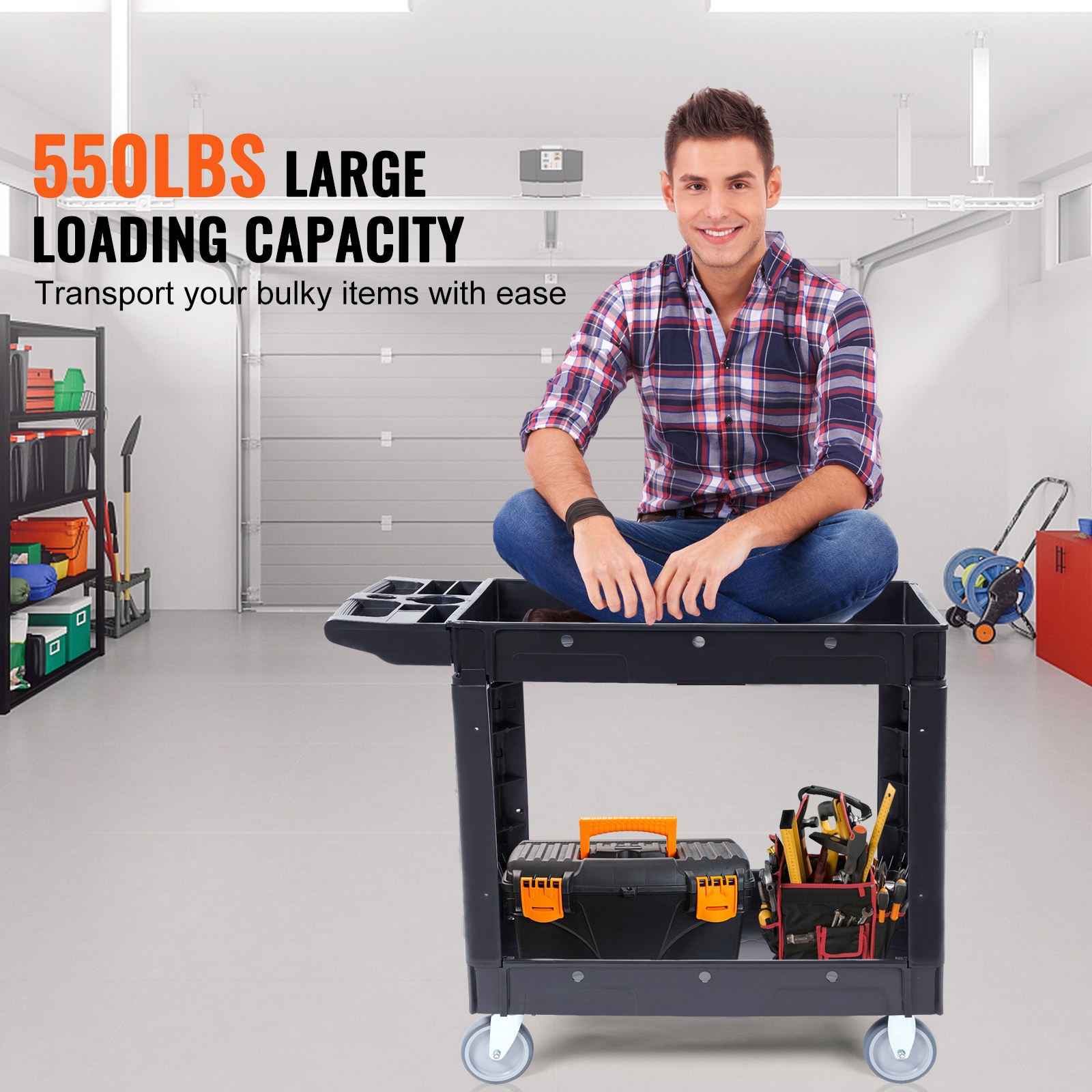 Heavy Duty Rolling Utility Cart With 2 Shelves For Workshop_voghion.com